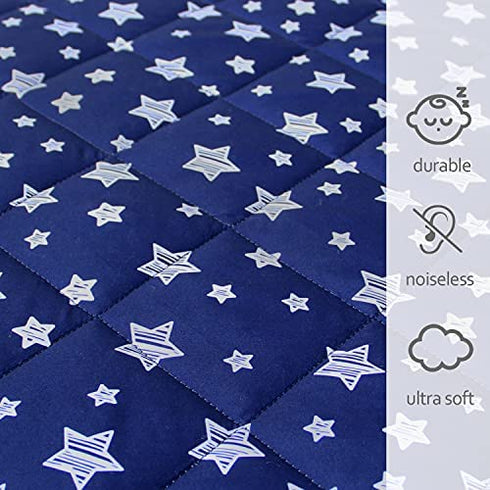 Pack and Play Mattress Pad Cover, Breathable Pack and Play Sheet Quilted, Thick Play Yard Playpen Sheets 39"×27"×5" Fits Graco Play Yards and Foldable Mattress Pad (Navy Star)