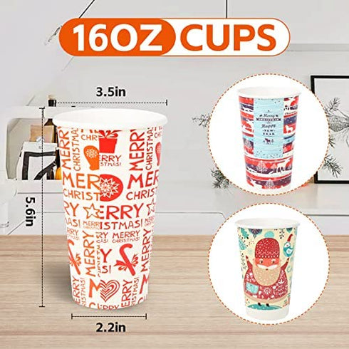 Richboom Christmas Cups, 21 Count, 16oz Disposable Christmas Coffee Cups Tea Cups Holiday Paper Coffee Cups for Merry Christmas or New Year Party Decorations