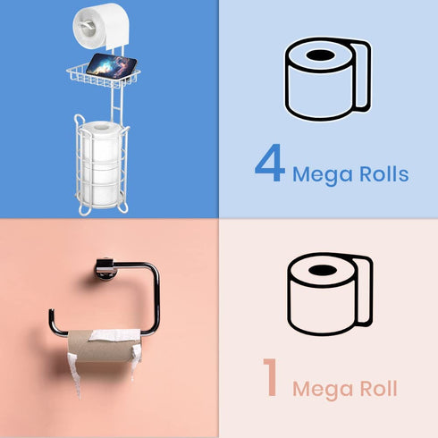 Toilet Paper Roll Holder Stand Bathroom Tissue Holders Free Standing with Middle Shelf Storage Reserve Mega Rolls/ Phone/Wipe-Gray