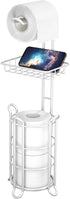 Toilet Paper Roll Holder Stand Bathroom Tissue Holders Free Standing with Middle Shelf Storage Reserve Mega Rolls/ Phone/Wipe-Gray