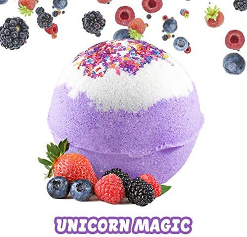 Unicorn Bubble Bath Bomb with Unicorn Necklace Inside. Extra Large Bath Ball (8 oz) in Giftable Box, 100% Natural Ingredients for Sensitive Skin. Gift on Easter, Birthday, Mother Day, Xmas
