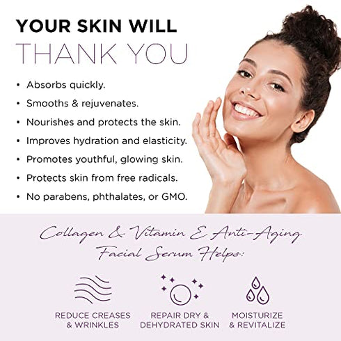 AZURE Collagen & Vitamin E Anti Aging Facial Serum - Restoring, Smoothing & Hydrating Face Serum - Reduces Fine Lines & Wrinkles, Repairs Dry, Tired & Dehydrated Skin - Skin Care Made in Korea - 50mL / 1.69 fl.oz.