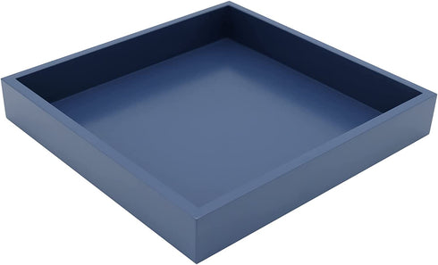 Montecito Home - 10"x10" Small Square Wood Decorative Tray for Office, Ottoman, Bathroom, Entry, Remote Controls, Countertop Organizer, Candle Tray - Twilight Blue