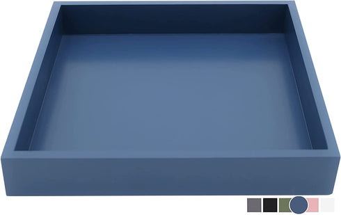 Montecito Home - 10"x10" Small Square Wood Decorative Tray for Office, Ottoman, Bathroom, Entry, Remote Controls, Countertop Organizer, Candle Tray - Twilight Blue