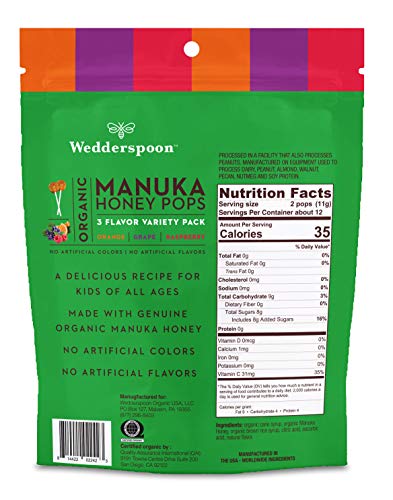 Wedderspoon Organic Manuka Honey Lollipops, Variety Pack, 24 Count (Pack of 1)| Genuine Manuka Honey + Vitamin C| No Artificial Flavors or Dye| Feel Better Lollipop for Kids & Grown-ups
