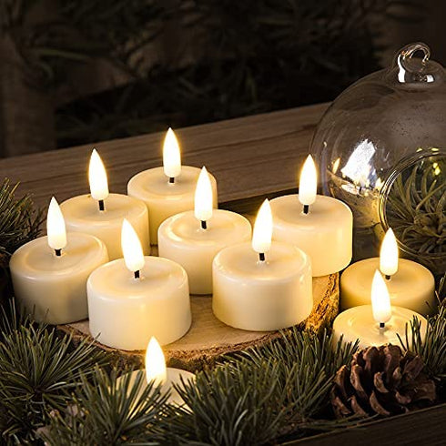 Eywamage Batteries Included Flameless Tealight Candles Set of 10, Flickering Timer Led Tea Votive Candle, Real Wax Ivory D 1.6"