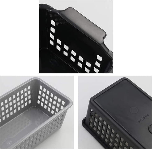 Qqbine Plastic Small Rectangle Storage Basket, Black and Grey, 6 Packs