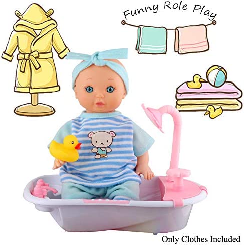 Young Buds Set of 5 for 12-13-14 Inch Newborn Reborn Alive Doll Baby Doll Clothes Dress Costumes Gown Outfits with Feeding Bottle Birthday Xmas Present Wrap