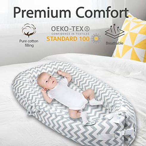 DHZJM Baby Lounger Cover,Newborn Lounger Cover for Boys, Baby Nest Cover,Snugly Fit Infant Lounger for Baby, Infant Removable Slipcover100% Cotton Breathable Sleeping Bed Cover for Newborn (Stripe)