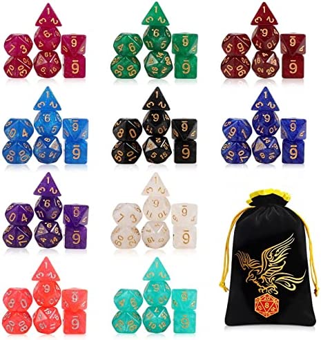 QMay DND Dice Set 10x7 (70 Pieces) Polyhedral Dice for Dungeons and Dragons D&D RPG MTG Role Playing Games with 1 Drawstring Bag