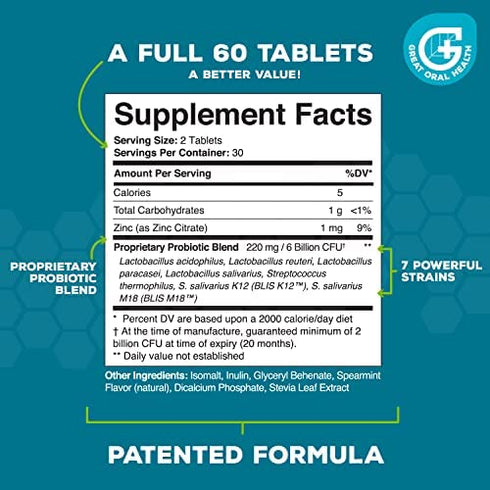 Chewable Oral Probiotics for Mouth — Bad Breath Treatment Supplement - Oral Care Tablet with BLIS K12 M18 — Dentist Formulated 60 Lozenge Mint Flavor eBook Included (3 Pack)