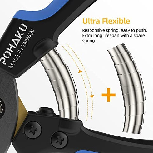 8" Pruning Shears, Pohaku Garden Shears Premium Titanium Scissors Clippers with Safety Locking Spare Spring, Bypass Hand Pruners, Branch Cutter Gardening Hand Tools for Trimming Bushes Flowers Plants