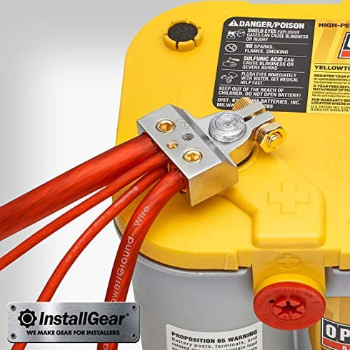 InstallGear 0/4/8 or 10 Gauge Battery Terminals with Shims - Positive and Negative | for Car Battery, Battery Pack, Battery Terminal Connectors, 0 Gauge, 4 Gauge, 8 Gauge, and 10 Gauge Wires