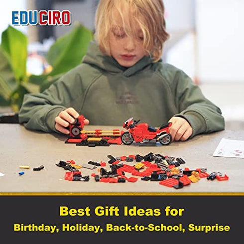 Educiro Train Sets for Boys Age 6-10, 3 in 1 City Building Kit Motorcycle Tractor Creative Educational Birthday Gift, Stem Projects Toys for Kids 6 7 8 9 10 Year Old, 305 Pieces