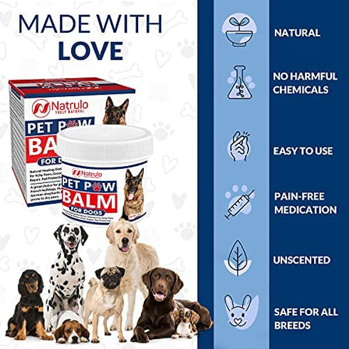 Natrulo Pet Paw Balm for Dog - Natural Healing Ointment for Itchy Paws, Grooming, Allergy Relief, Repair, Pad Protection – Soothing Unscented Shea Butter Moisturizer for Itching, Dryness, Licking 2oz