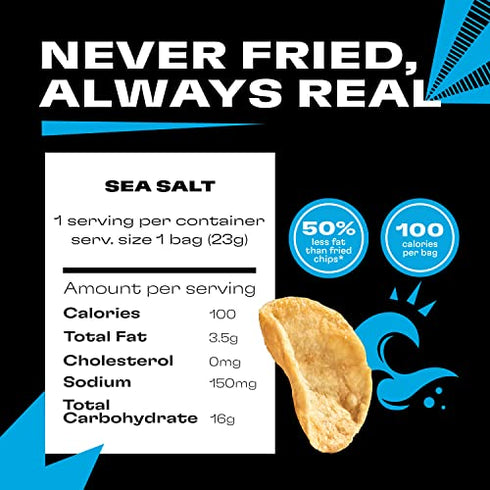 Popchips Potato Chips, Sea Salt, 12ct Single Serve 0.8oz Bags, Low-Calorie and Gluten Free, Salty Snacks for Adults and Children, Non-GMO, Vegan & Kosher Friendly, 100 Calories Per Bag