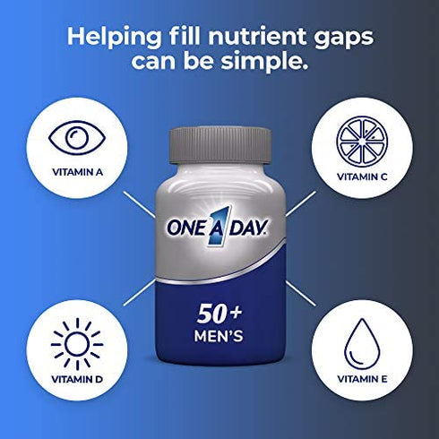 One A Day Men’s 50+ Multivitamins, Supplement with Vitamin A, Vitamin C, Vitamin D, Vitamin E and Zinc for Immune Health Support*, Calcium & more, 100 count