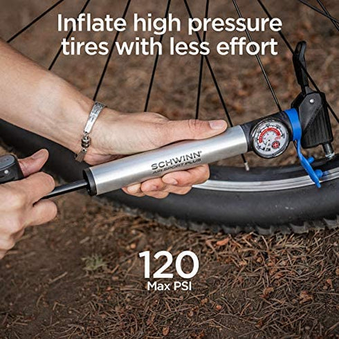 Schwinn Air Sport Bike Frame Pump with Gauge Fits Schrader and Presta Valve Types Silver