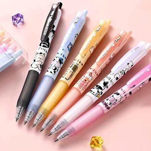 Jisomin Giant star Cute Milky Cow Pens, Retractable Gel Pens, Black Gel Ink Pens, 0.5mm, Bullet Point, Perfect for Office School Supplies Gifts for Boys Girls,Pack of 6pcs (Milky Cow)
