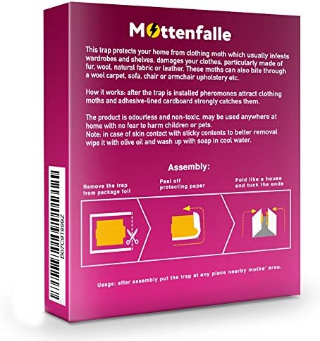 Mottenfalle Clothes Moth Traps 6-Pack - Prime Safe Non-Toxic Eco-Friendly Moth Traps with Pheromones Sticky Adhesive Tool for Wool Closet Carpet - with no Pesticides and Insecticides (Red)