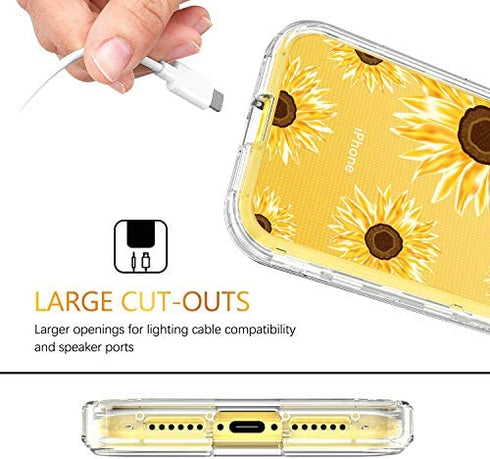 GUAGUA iPhone XR Case Sunflower Clear Floral Flowers for Girls Women 3 in 1 Hybrid Hard Plastic Soft Rubber Cover Shockproof Protective Phone Cases for iPhone XR 6.1-inch Transparent Yellow