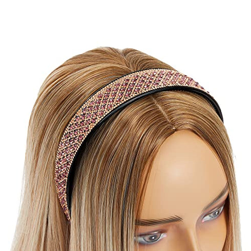 3 Pack Jeweled Rhinestone Headbands for Women and Girls, Hair Accessories (Silver, Rose Gold, Pink)
