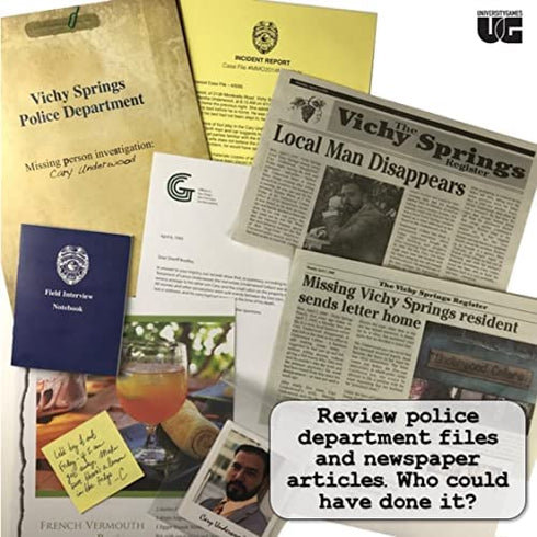 Murder Mystery Party Case Files: Underwood Cellars Unsolved Mystery Detective Game Play Alone, w/ Friends, Family or for Couples Date Night Ages 14+ from University Games , Brown