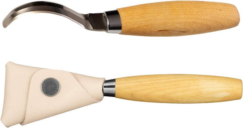 Morakniv 163 Double-Edged Stainless Steel Hook Knife With Leather Sheath For Wood Carving