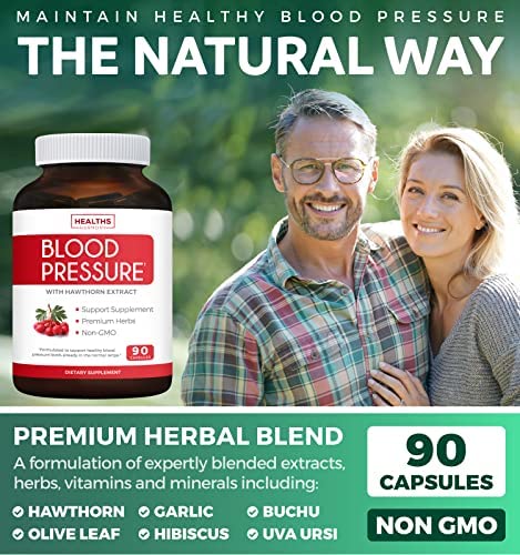 Blood Pressure Support Supplement (Non-GMO) - Premium Natural Herbs, Vitamins & Berries - High Dosage of Hawthorn Extract – Berry Lower Pills – 90 Capsules