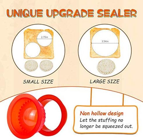 HiYZ Sandwich Cutter and Sealer - 5 PCS Decruster Sandwich Maker for Uncrustables - Peanut Butter and Jelly Crustless Sandwich Bread Pancake Maker Cookie Cutter for Kids Children Boys Girls(Red)