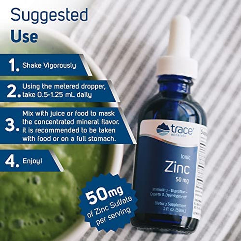 Trace Minerals | Liquid Ionic Zinc | 50 mg Zinc with Magnesium Supports Immune System, Digestion, Growth and Development | For Kids and Adults | 45 servings, 2 fl oz (1 Pack)