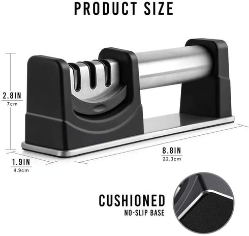 Professional Knife Sharpener - Kitchen 3 Stage Knife Sharpener, Diamond, Tungsten Steel and Ceramic Rod, Safe and Easy to Use