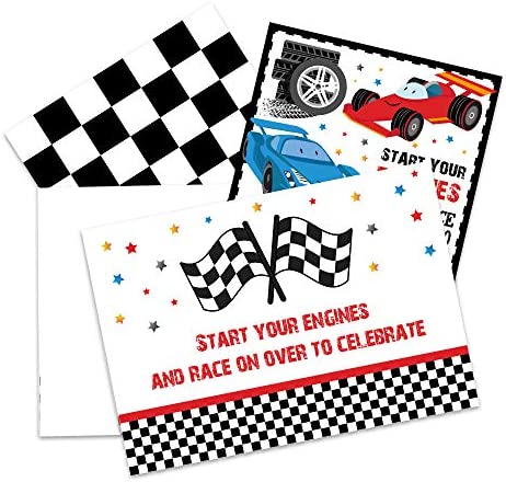 WERNNSAI Racing Car Party Invitation with Envelopes - 20 Count Race Car Party Supplies for Boys Birthday Baby Shower Graduation Fill-in Style Racing Invite Cards
