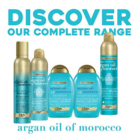 OGX Revitalize + Argan Shine Extra Strength Multi-Benefit Heat Protection Hairspray with Argan Oil & Silk Proteins, Tame Frizz & Non-Greasy Shine, Morocco, 8 Ounce