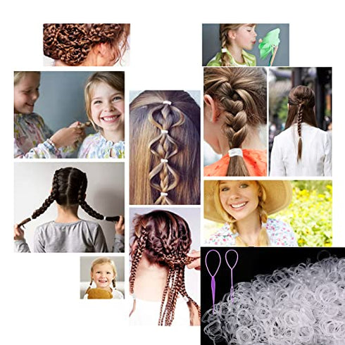 2000 PCS Mini Small Rubber Bands for Hair, Tiny Clear Hair Elastics, Hair Rubber Bands for Girls Toddler Kids Baby, Premium Elastic Hair Ties with 2 PCS Topsy Tail Hair Tools by YLYL