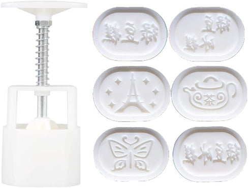 Xdodnev 6pcs Oval Press Cookie Stamp Moon Cake Decor Mould Barrel Mooncake Mold 100g DIY