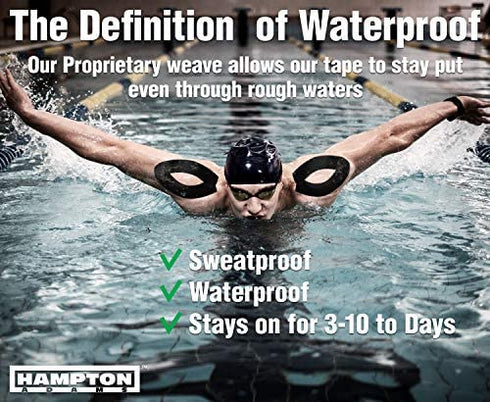 (2 Pack) Kinesiology Tape for Physical Therapy Sports Athletes – Latex Free Elastic, 16ft Water Resistant Kinetic Uncut Kinesiology Tape for Knee Pain, Elbow & Shoulder Muscle - Black