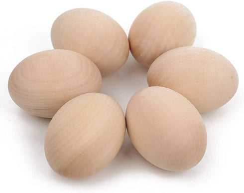 DomeStar Wooden Fake Chicken Eggs, 6PCS 2.5" Unpainted Faux Wood Eggs for Encouraging Hens to Lay Eggs