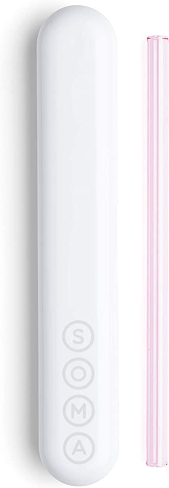 SOMA Glass Straw with Silicone Lined Travel Case and Cleaning Tool, 8-inch, Blush (501-16-01)