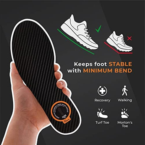 Carbon Fiber Insole, 1Piece, Shoe Insert, Rigid - Strong, Orthotic Shoe Stiffener Insert for Foot Arthritis, Turf Toe, Hallux Rigidus, Mortons Toe – Hiking and Sports 292mm EU45