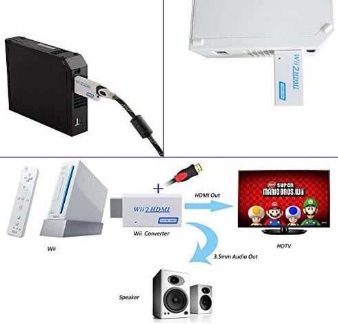 Lxyhwcb Wii to HDMI Converter Automatic Upscaler 1080P Converter Adapter for Nintendo Wii Console Wii to HDMI HD Video and Audio Output Cable- Supports All Wii Display +1.5M High Speed HDMI