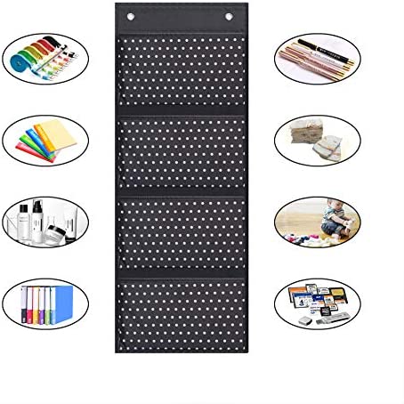 Eamay Wall Mount/Over Door File Hanging Storage Organizer - 4 Large Office Supplies File Document Organizer Holder for Office Supplies, School, Classroom, Office or Home Use, White Dots Pattern