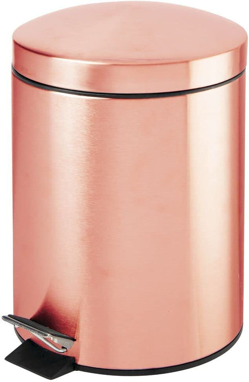 mDesign Modern 1.3 Gallon Round Small Metal Step Trash Can Wastebasket, Garbage Container Bin - for Bathroom, Powder Room, Bedroom, Kitchen, Craft Room, Office - Removable Liner Bucket - Rose Gold
