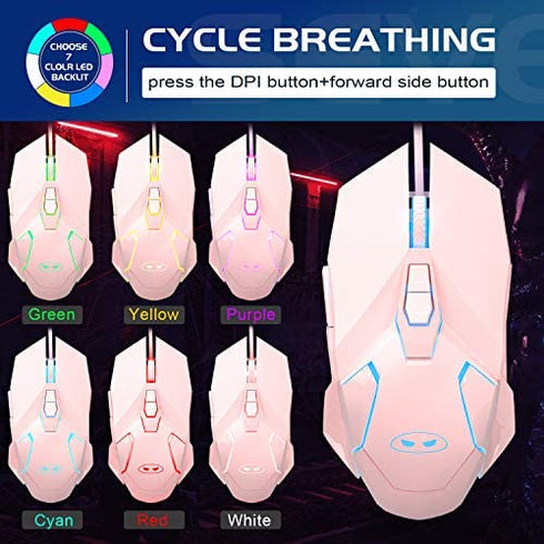 MageGee G10 Gaming Mouse Wired, 7 Colors Breathing LED Backlit Gaming Mouse, 6 Adjustable DPI (up to 3200 DPI), Ergonomic Optical Computer Mouse with 7 Buttons for Windows PC Gamers