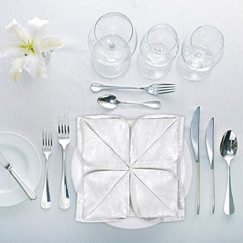 ColorBird Washable Cloth Napkins Set of 4, Scroll Damask Jacquard Dinner Napkins Cloth Bulk, 17 x 17 Inch Water Resistant Spillproof Cotton Ivory Napkins Cloth for Brunch Weddings Parties Banquets