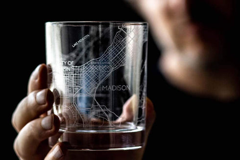 RESSCU Madison Etched Map Whiskey Glasses, Set of 2 with Gift Box, Unique Gift, City Map Glass