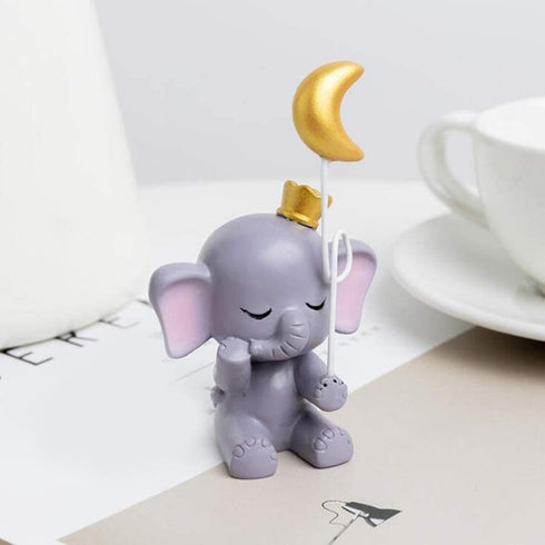 SUPVOX Elephant Figurine Cake Topper Resin Cartoon Animal Moon Collectible Figure Statue Craft Ornament for Kids Birthday Gift Home Decor