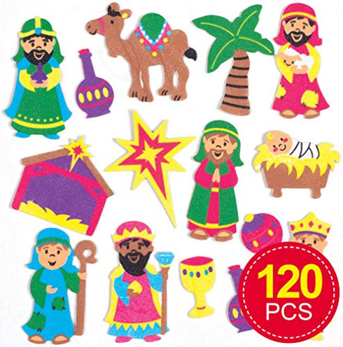 Baker Ross AT136 Nativity Foam Stickers - Pack Of 120, Christmas Arts And Crafts, Assorted