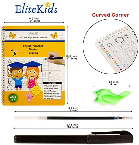 EliteKids Large Magic Practice Copybook for Kids. Groove Letter Tracing Alphabet Book, Phonics and Handwriting Book in English. Pre K and Kindergarten Workbook with Copy Book Magical Writing Pen.