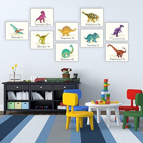 Outus 9 Pieces Dinosaur Wall Art Prints Dinosaurs Poster Wall Decals with Unframed Pictures Dinosaur Birthday Gift for Nursery and Kids Room Decorations